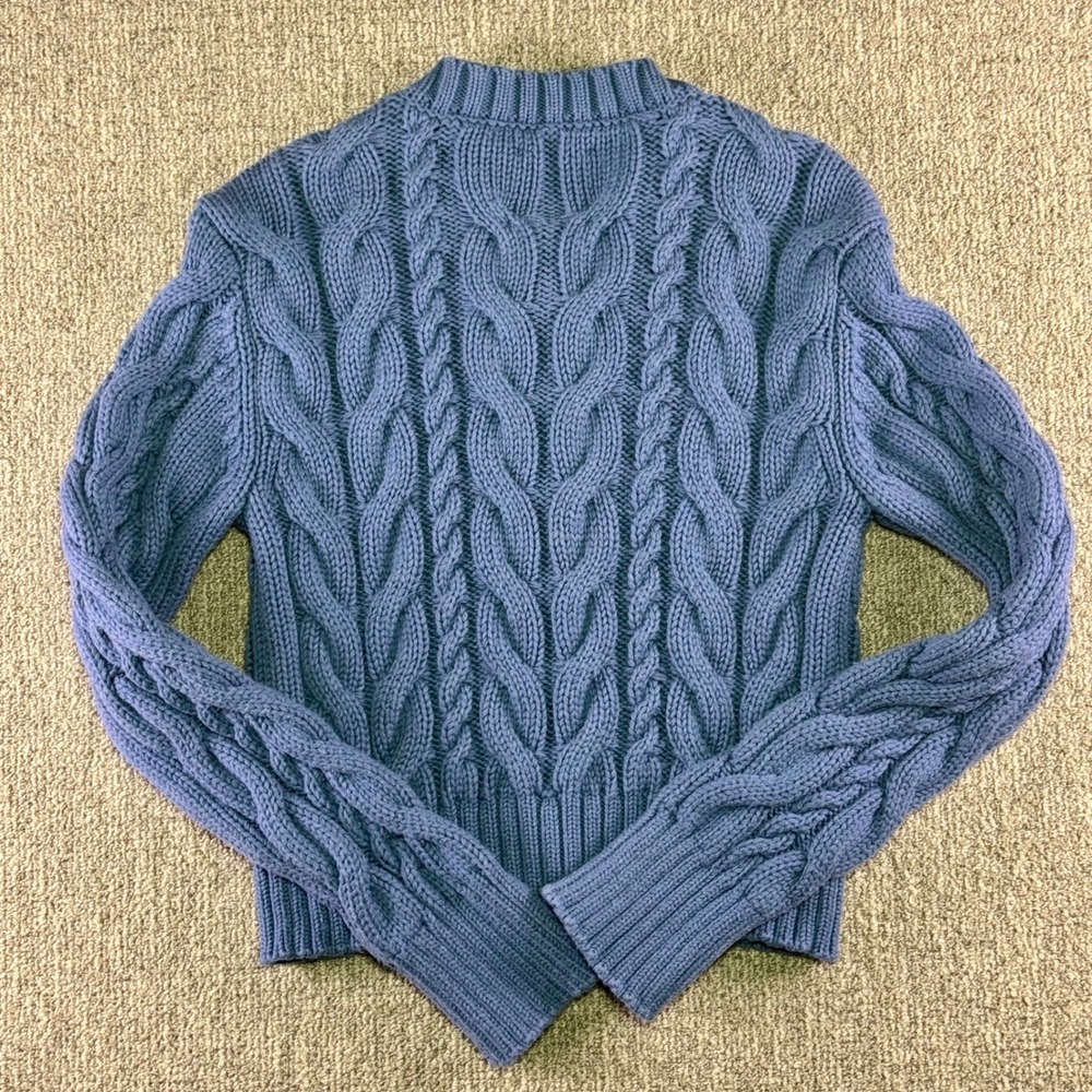 Abercrombie Fitch Blue Cable‎ Knit Crew Neck Cardigan Sweater Women's M - Picture 4 of 7